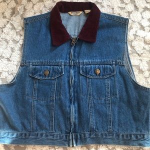 Denim vest zip up with corduroy collar vintage